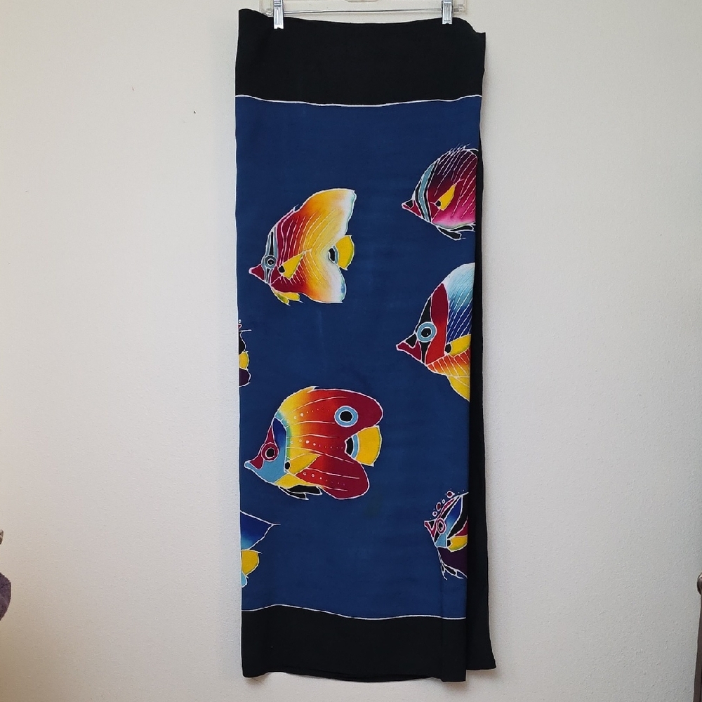 Blue Colorful Watercolor Sea Fish Ablong Tablecloth 70"X44"